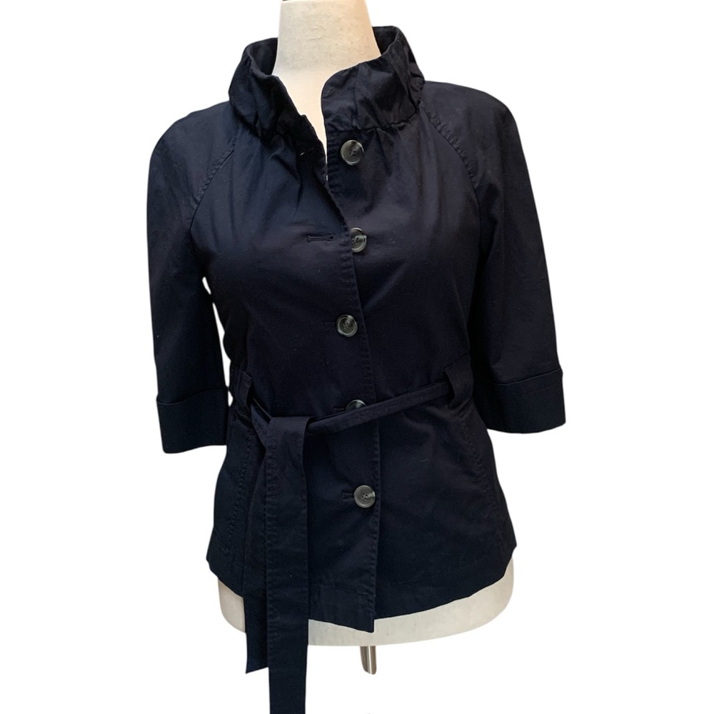 LOFT Navy Short Blazer Coat Jacket Cotton Blend Button Down Utility Size 4